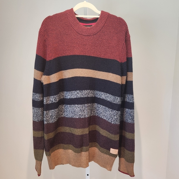 Scotch & Soda Amsterdam Striped Stripe Sweater Sz L Burgundy Green Navy Crewneck - Picture 3 of 15